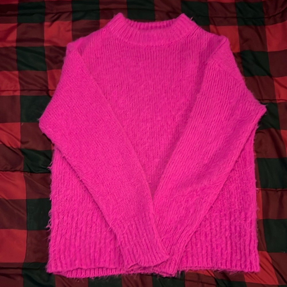 Hot Pink Fuzzy Oversized Sweater